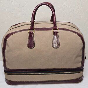 Holland Sport VTG Canvas & Leather Duffel Bag With Shoe Compartment Lock & Keys